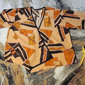 Earthtone Prints Wrap Blouse 2X